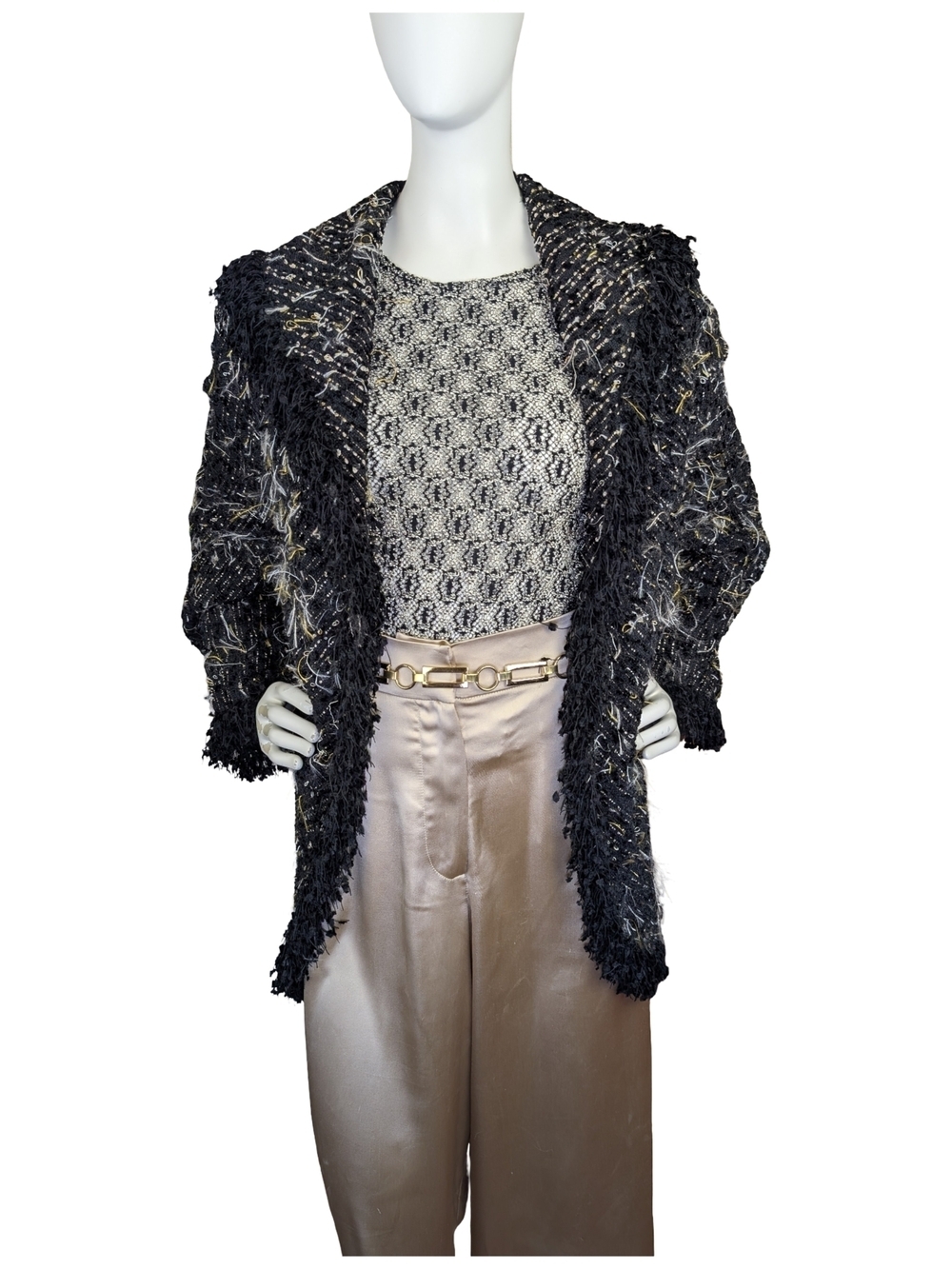 Vintage Zonda Nellis Textured Fringe Open Front Artsy Jacket Made in Canada M
